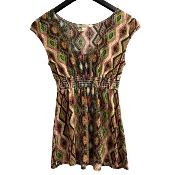 Vintage Charlotte Russe Babydoll Top Womens S Geometric Print Elastic Wasit Y2K - Picture 1 of 7
